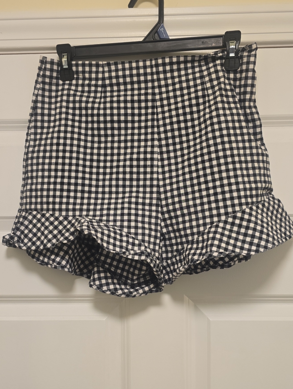 Zara Black & White Gingham High-Waist Ruffle Shorts